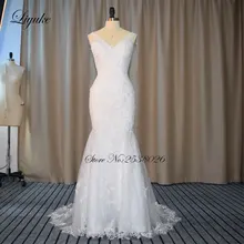 Liyuke V-Neckline Mermaid Wedding Dress 2017 Appliqued Spaghetti Straps Trumpet Bridal Dress Sweep Train wedding gown