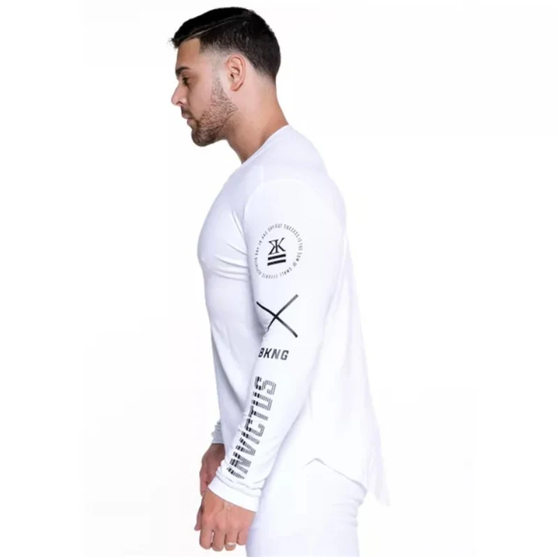 Осенняя мужская футболка с длинным рукавом тренажерный зал Рашгард для фитнеса тренировки быстросохнущая Бодибилдинг дышащая спортивная одежда футболка одежда