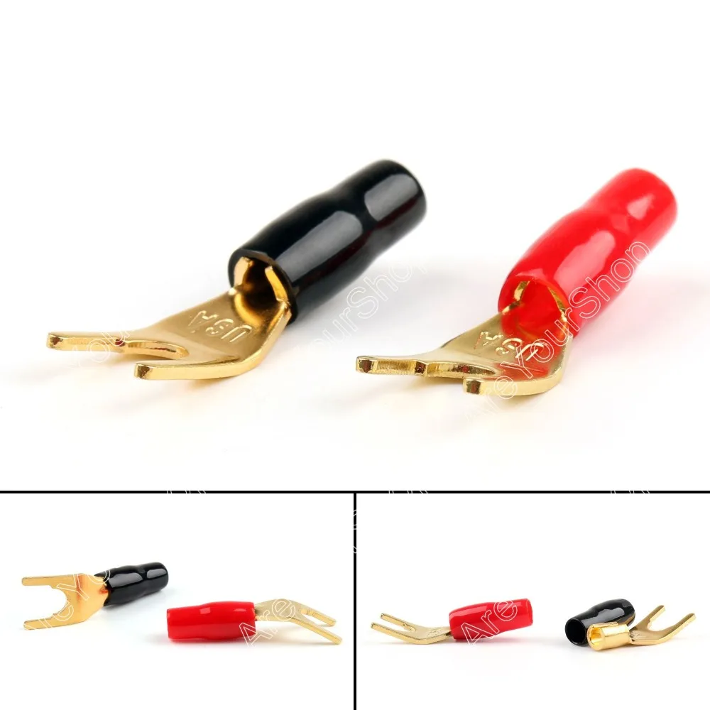 

Areyourshop Sale 100 Pcs Gold Plated Banana Spade Plug Solderless Speaker