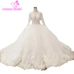Винтаж Свадебные платья 2019 с длинным рукавом бальное платье свадебное платье с длинным шлейфом свадебное платье со стразами Высокая шея