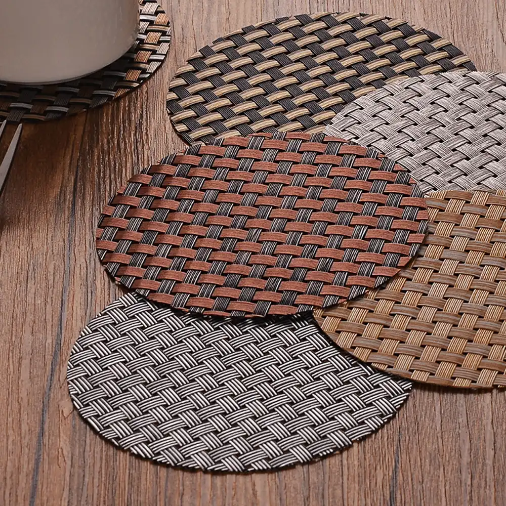 3pcs Metal brushed PVC soft rubber coaster waterproof placemat Dining