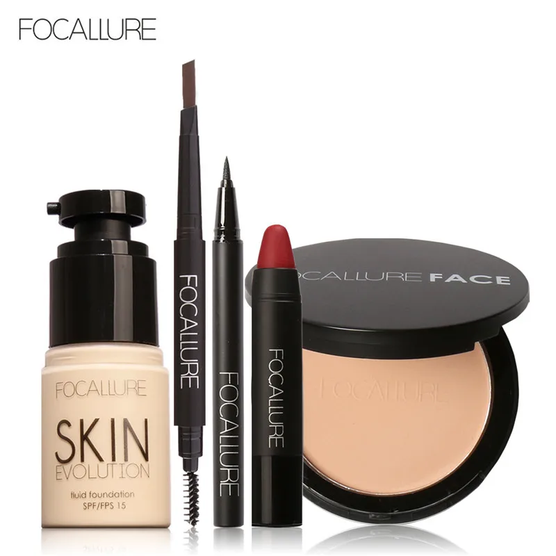 FOCALLURE Makup набор инструментов 8 шт. должны иметь косметику, включая подводку для глаз, пудру, карандаш для бровей, тональный крем, помада, ручка - Цвет: 20008 1