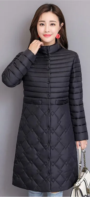 Осенне-зимний светильник, тонкая женская хлопковая куртка, стоячий воротник, плюс размер, 4XL, тонкая женская теплая длинная куртка на подкладке из хлопка, N253