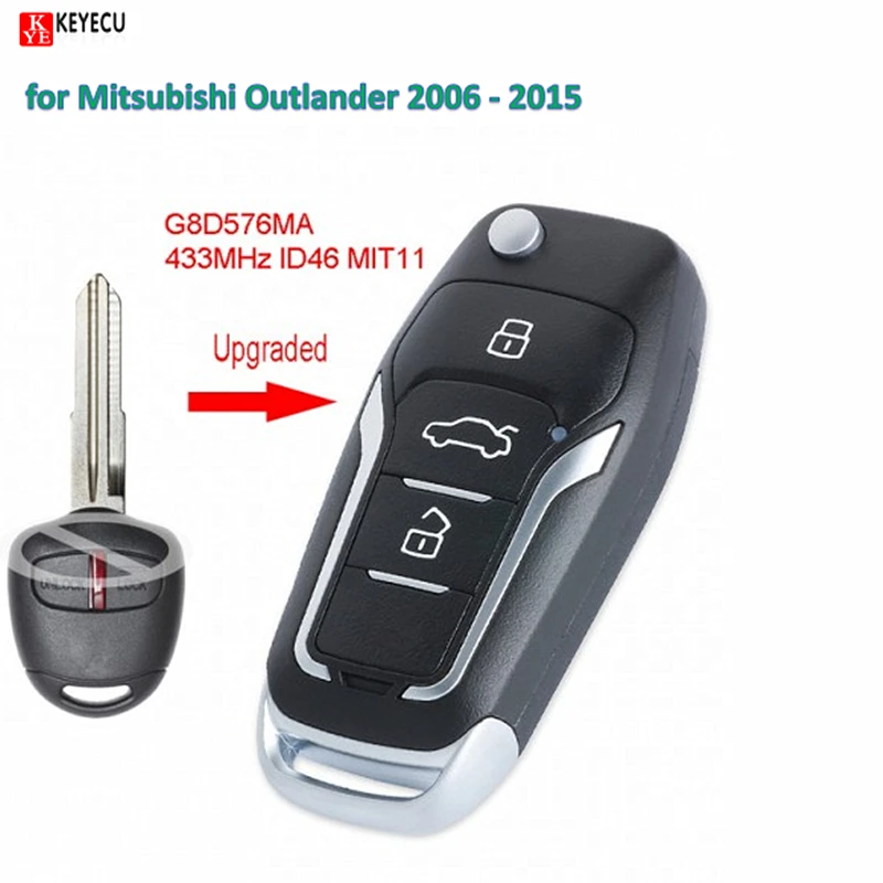 

Keyecu Intelligent DIY Upgraded Flip Remote Car Key Fob 433MHz ID46 for Mitsubishi Outlander 2006 - 2015 FCC ID: OUCG8D-576M-A