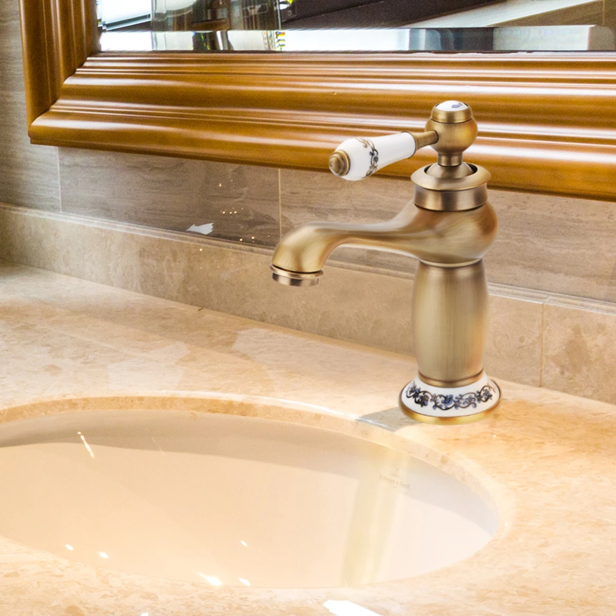 High Quality Antique Kitchen Bathroom Faucet Single Hand Hot & Cold Mixer Tap Ceramic Handle Mayitr Hot Selling