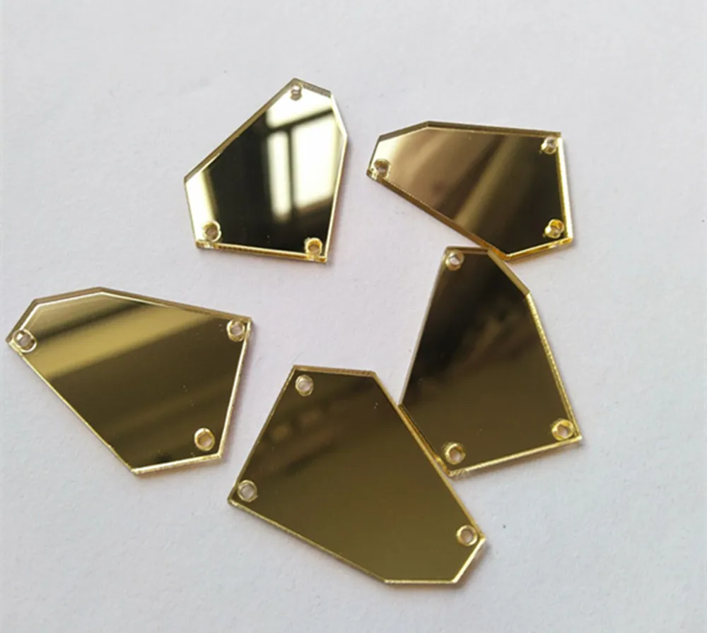 

Sew On acrylic Gold Irregular Mirror ,DIY Mirrored Rhinestones For Costume Evening Dresses Cloth Garment Accessory 35MM