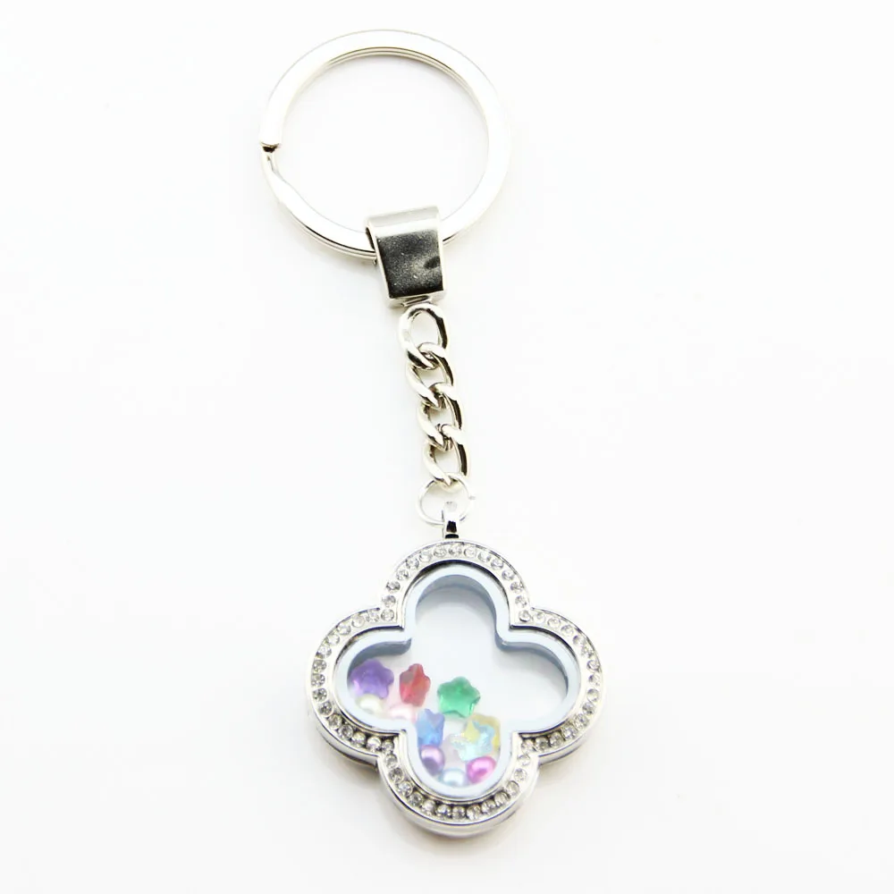 

10pcs Flowers Crystals Book Open Magnetic Living Locket Keychains High Quality Floating Charm Locket Key Ring