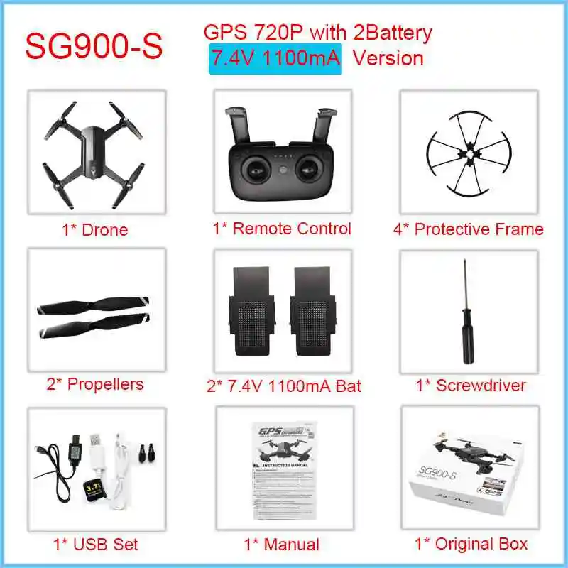 Профессиональный gps-дрон с камерой 1080P 720P 5G wifi HD Дрон SG900 Follow Me Altitude Hold Квадрокоптер складной SG900-S Дрон - Цвет: GPS-720P-1100mA-2Bat