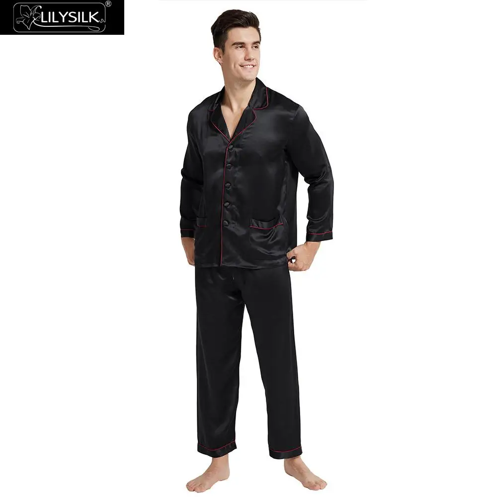 

LilySilk Pajamas Set Men Pyjamas Sleepwear Long Pure 100 Silk 22 momme Luxury with Trimming Free Shipping Clearance Sale