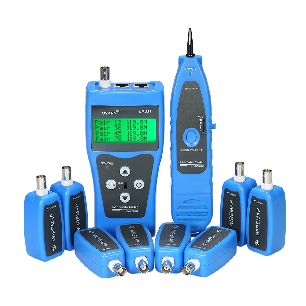 

LCD Network Cable Tester Wire Tracker network tool Multi-functional RJ11 RJ45 BNC Wire Length line Finder with 8 Remote Adapters