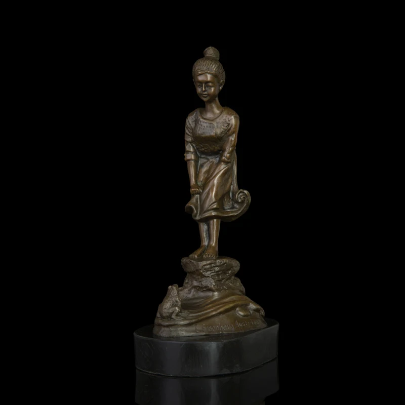 ATLIE BRONZES Arts Crafts Copper Classical Cute girl with frog statues