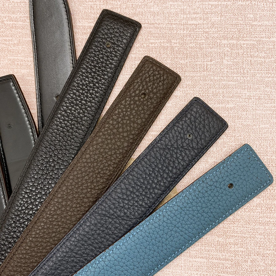 

2019 WITHOUT BUCKLE men women 3.8 cm belt strap same color line high quality cowskin genuine leather two sides free shipping