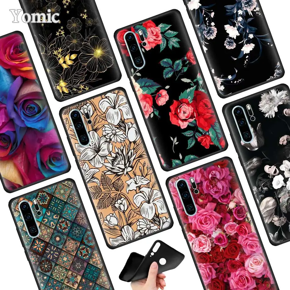

Rose Flower Vintage Flowers Back Silicone Case for Huawei P30 P20 Pro P9 P10 P20 P30 Lite P Smart Plus Mate 10 20 Pro Case