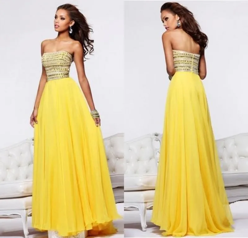 Sexy A line Strapless Chiffon Long Yellow Prom Dresses AD084-in Prom ...