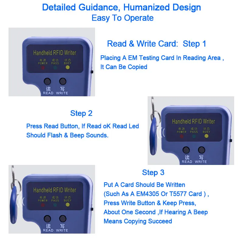 Handheld 125KHz RFID Copier Writer Programmer Reader 5pcs T5577 EM4305 Rewritable ID Keyfobs Tags ID Card Copier RFID Duplicator