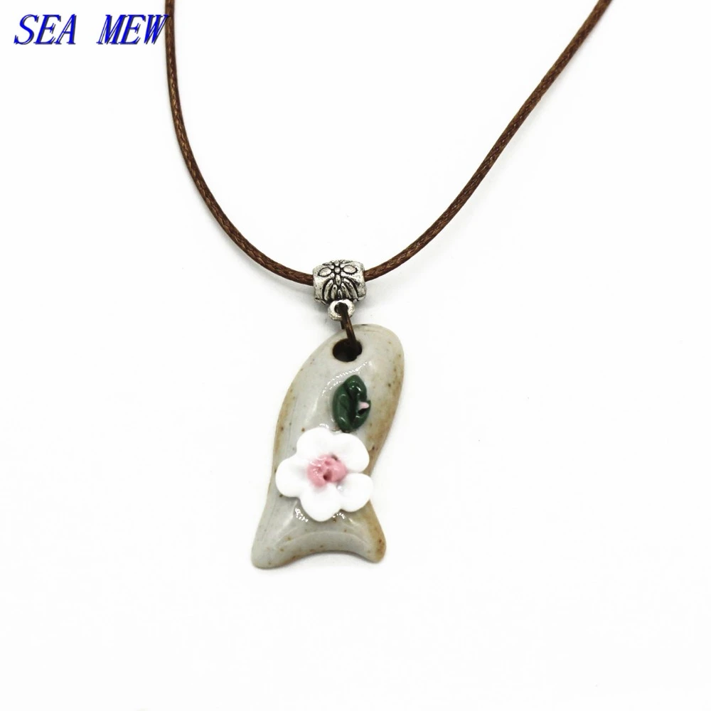Collar de cerámica unisex de estilo étnico, colgante de pescado de porcelana hecho a mano he038|ceramic necklace|fashion necklacenecklace fashion -
