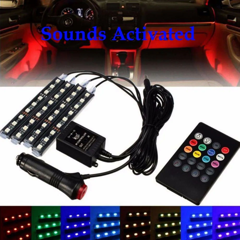 

Wireless control Car Interior Atmosphere Neon Light Decorative LED Multi Color RGB Voice Sensor Sound Music Control