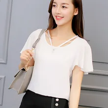 Limited 2018 Elegant Dany Formal Short-sleeved Shirt Office Lady Blouse Shirts Korean Summer Solid  Chiffon