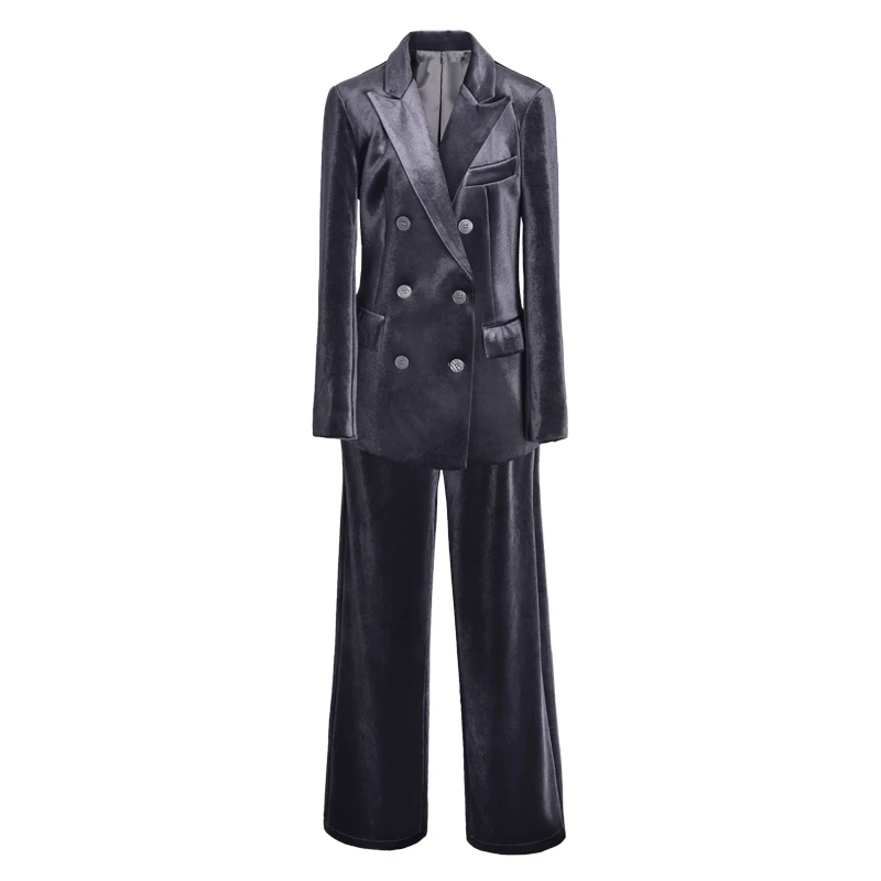

Small suit suits womens clothes 2018 autumn winter new gold velvet 2 piece suit sets female temperament slim suit+wide leg pants