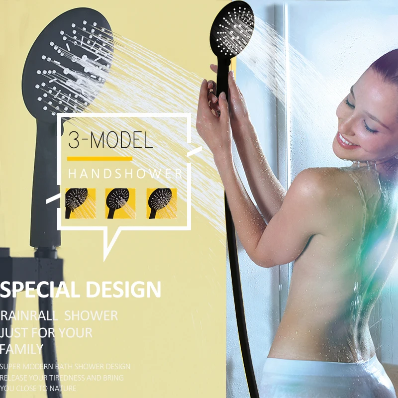quyanre wanfan frap black digital shower faucets set matt black rainfall shower 3-way handshower waterfall spout digital temp mixer tap bath shower3