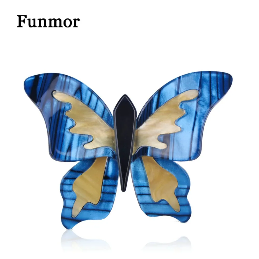 

Funmor Blue Butterfly Shape Brooches Acrylic Insect Pin Badge Women Kids Clothes Accessories Big Size Animal Handmade Brooch