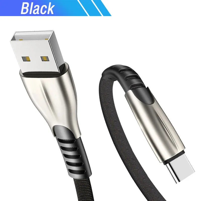 Длина: 1 м кабель типа C 3,1 провод для быстрой зарядки для samsung Galaxy S10 5G A40 A50 Xiaomi Mi 9 9T CC9 CC9E USB C USB-C провод 1 метр - Цвет: Черный