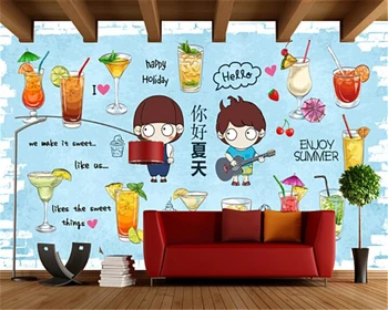 

beibehang papel de parede 3d wallpaper Hand painted fashion personality wallpaper cold drinks dessert tea drinks shop backdrop