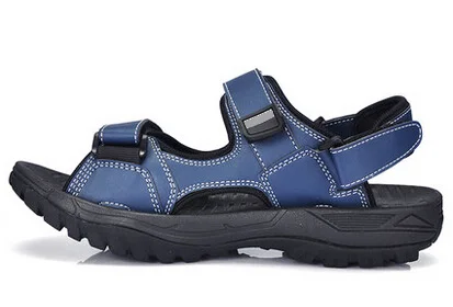 Новые мужские сандалии; летняя повседневная обувь черного цвета; высококачественные пляжные сандалии на плоской подошве; мужские шлепанцы; hommes sandalias; размеры 45, 46, 47 - Цвет: Синий