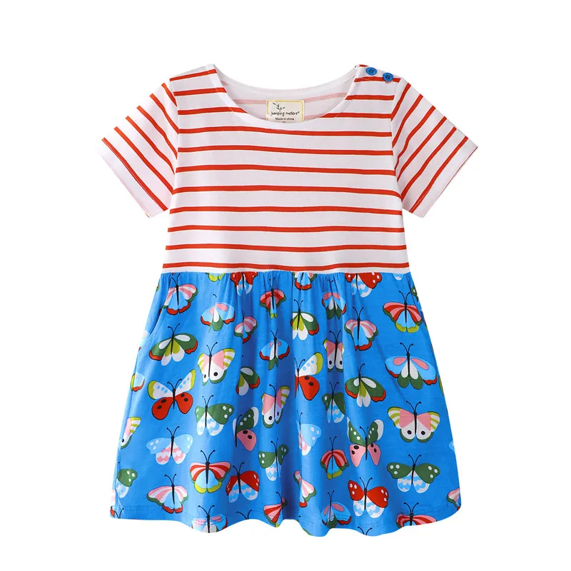 jumping meters baby girls princess dresses kids striped short sleeve cartoon dress with printed some butterflies top girls dress