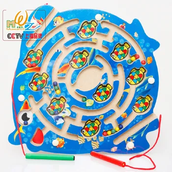 

Magnetic Maze Ocean Fish Puzzle Game Children Wooden Educational Toys Use Pen Drives the Beads