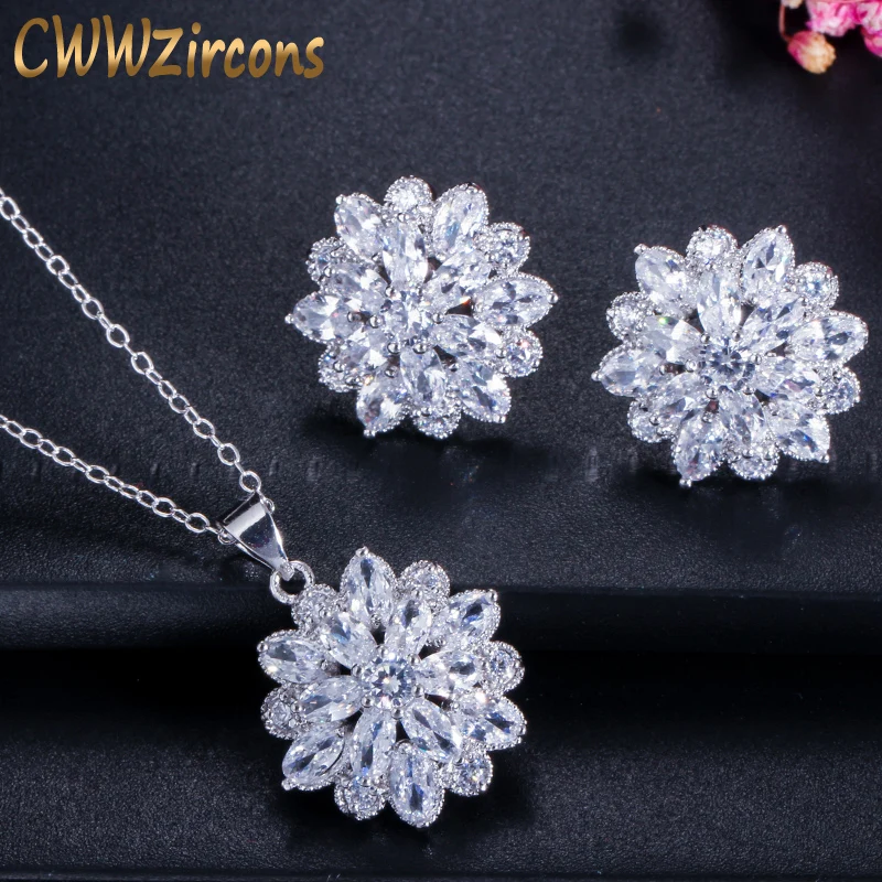 

CWWZircons 2018 Famous Designer Jewelry Gorgeous Cubic Zircon Paved Earring and Necklace Pendant Sets for Women T173
