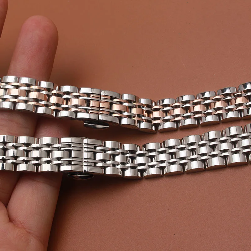 Solid Stainless Steel Watchband butterfly clasp Metal Wristwatches Band rose gold silver 14mm 16mm 18mm 20mm 22mm for lady men