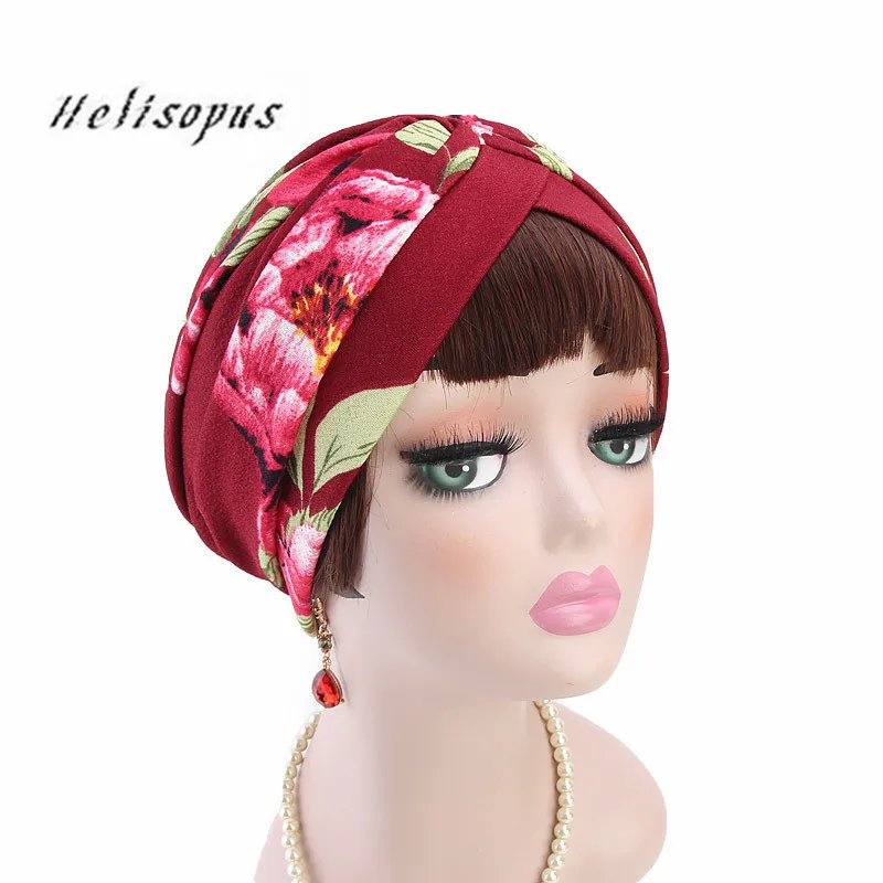 

Helisopus 2020 New Fashion Flower Print Turban Vintage Plaid Striped Bandanas Headwear Chemo Hijab Women Hair Accessories
