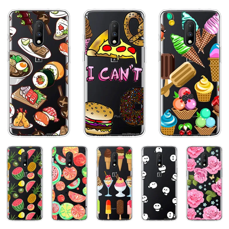 OnePlus 7 Case Silicon Black Painting flower Soft TPU Back Cover for protect Phone cases shell |