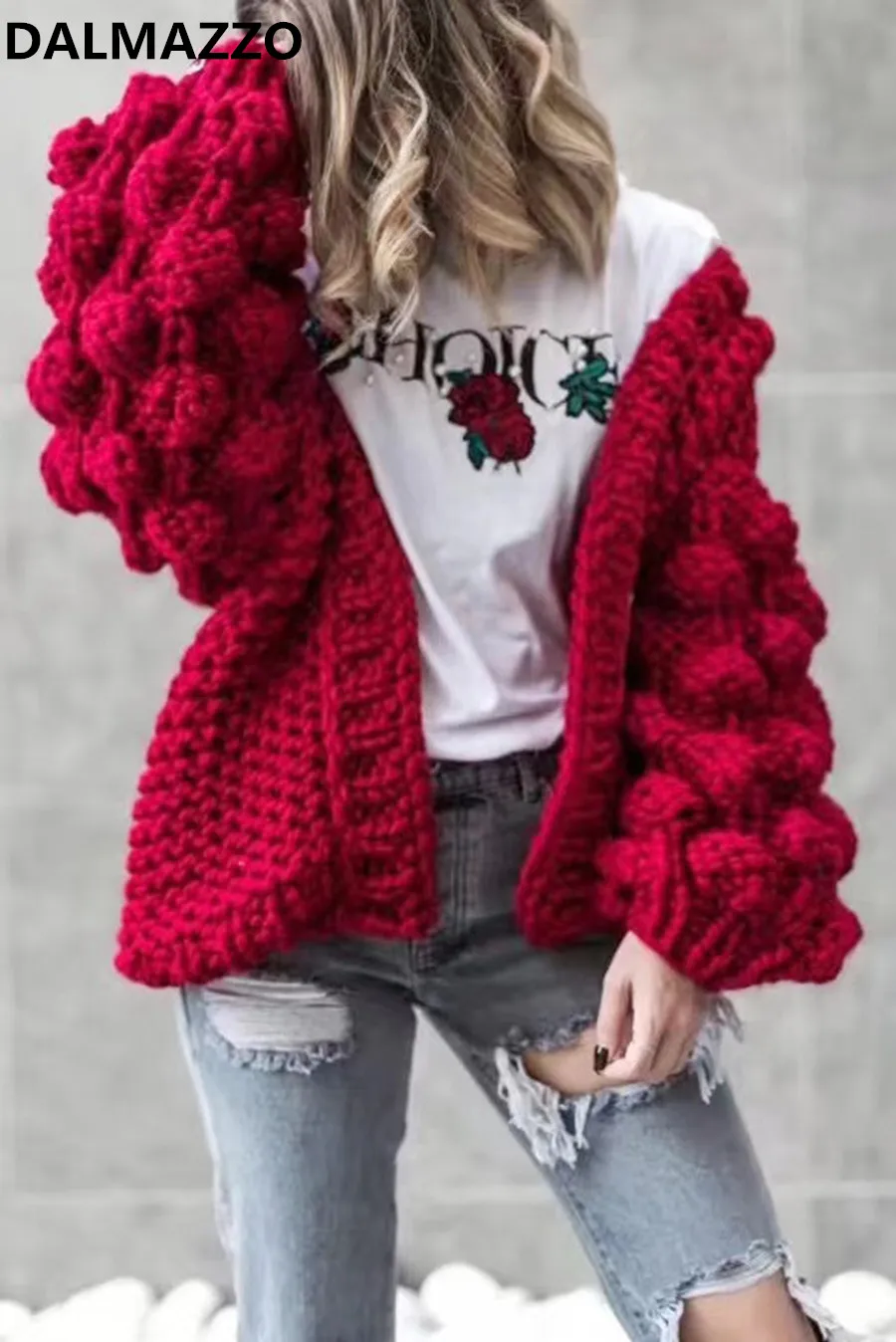 

2018 Newest Winter Women's Runway Designer Knitted Cardigan Casual Outerwear Lantern Sleeve Open Stitch Warm Thick Sweater Coats