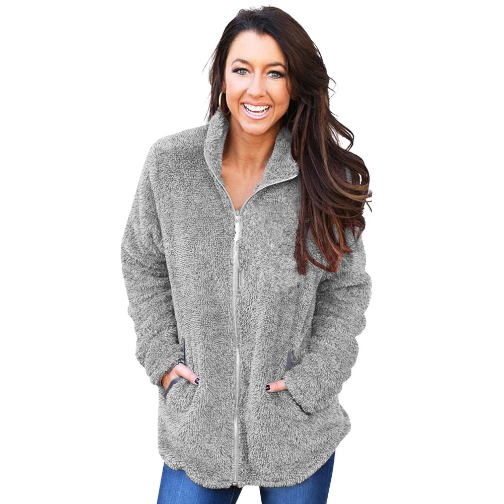 Womens Hoodies Zip-Up Faux Fur Warm Winter Coat Hoodies Jumper Parka Solid Soft Broadcloth Plush 2018 Jacket Outwear Hoodies