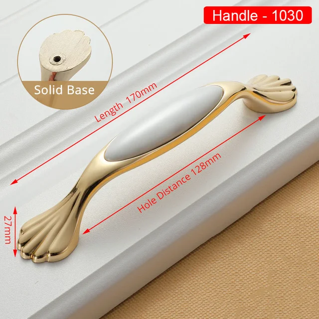 NAIERDI Gold White Creamic Gold Cabinet Handles Knobs Drawer Pulls Kitchen Door Handles Furniture Handle Cabinet Door Hardware 1030-128GW