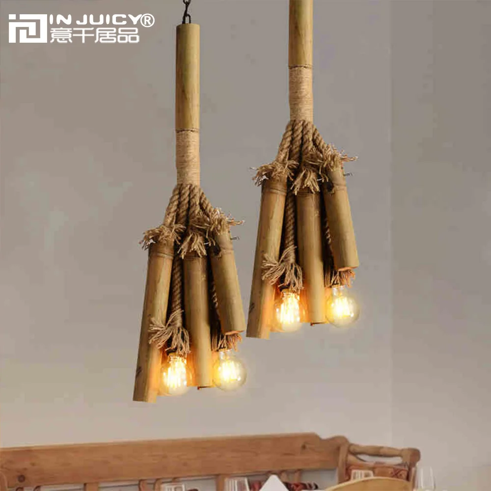 

Vintage Hemp Rope Bamboo E27 Edison Pendant Light Lamps Fixtures Retro Restaurants Store Droplight Bar Cafe Hall Decoration Gift