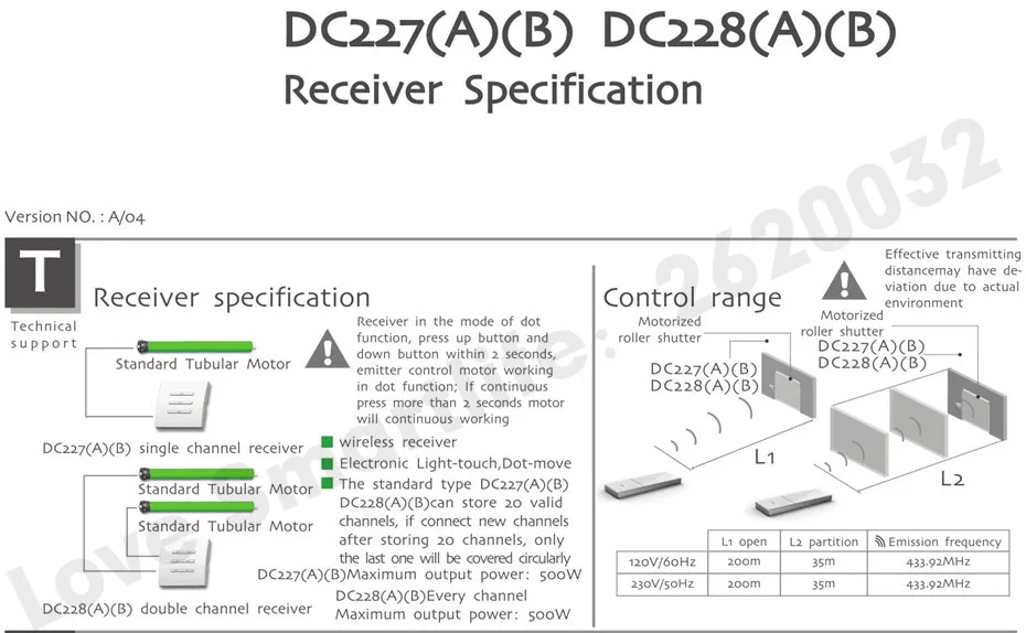 Dooya DC227A Single Channel RF433 Wall Receiver,fit Dooya S Motor S Tubular Blinds,work with Dooya RF433 Emitters like DC2700-9