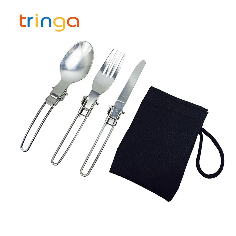 

3 Pcs/Set Outdoor Stainless Steel Folded Fork Spoon Knife Picnic Camping Dinnerware Travel Cutlery Tools portable Tableware