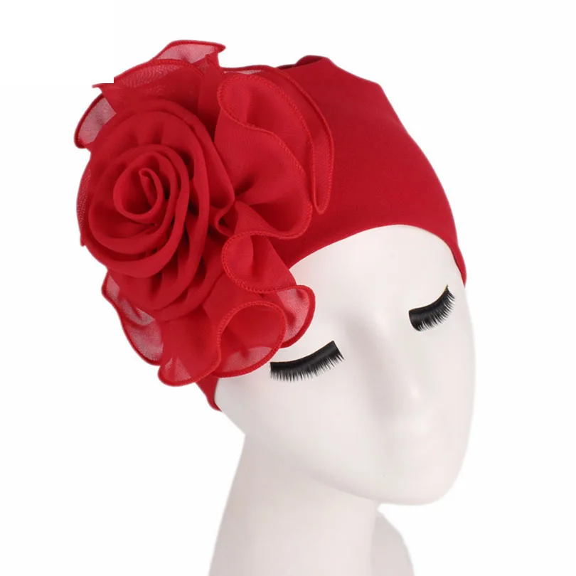 

Haimeikang Boho Head Wrap Hijab Party Cap Turbantes Women Stretchy Beanies with Big Flower Hair Loss Cap African Turban