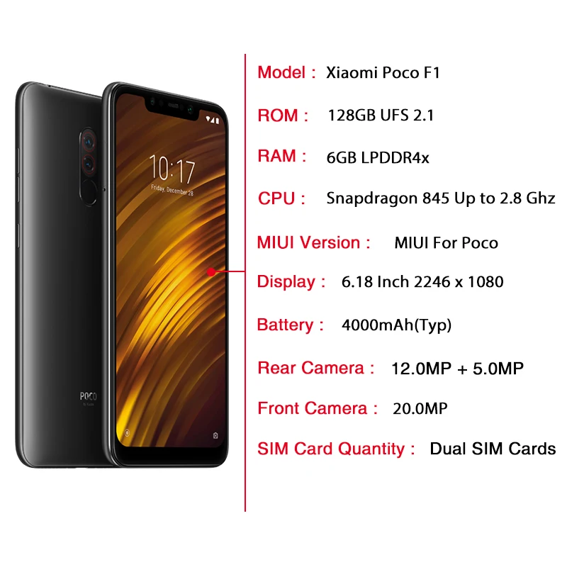 Global Version Xiaomi POCOPHONE F1 6GB RAM 128GB ROM Snapdragon 845 6.18'' Dual Camera Full Screen Smartphone 4000mAh POCO F1