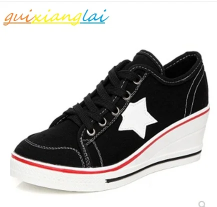 

Spring women's wedges canvas shoes high heels casual single bottom pentagram fashion breathable large size women's shoes 35-43