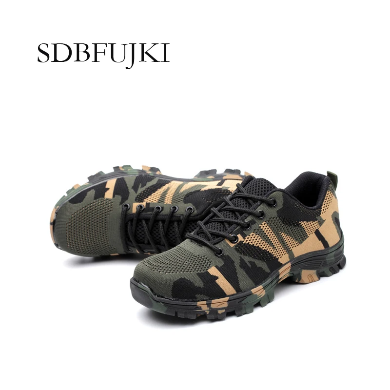 

Bouw mannen Outdoor Plus Size Stalen Neus Werkschoenen Schoenen Mannen Camouflage Punctie Proof Veiligheidsschoenen Ademend