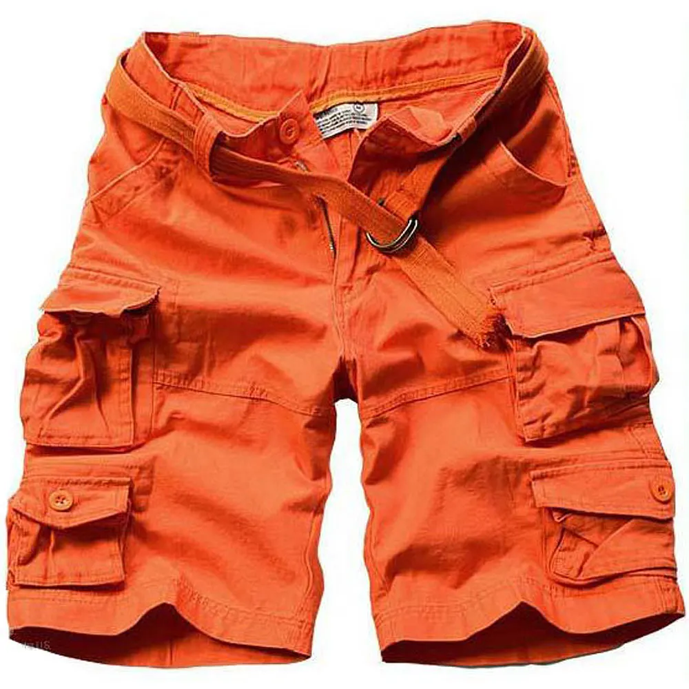 Высокое качество, модные, стильные, хлопковые, вареные шорты, мужские, карго, армейские, короткие брюки, летние шорты с поясом, 11 цветов, W28-41 - Цвет: Orange