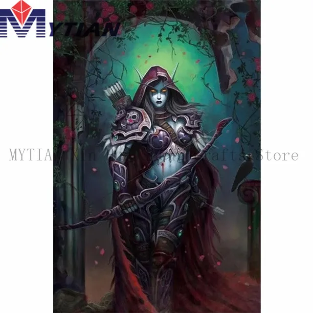 18092845 WOW Archer Sylvanas 5d Diamond Painting kit Full Square Round Embroidery Mosaic Wall Art Rhinestone Pasted Movie Poster Figures