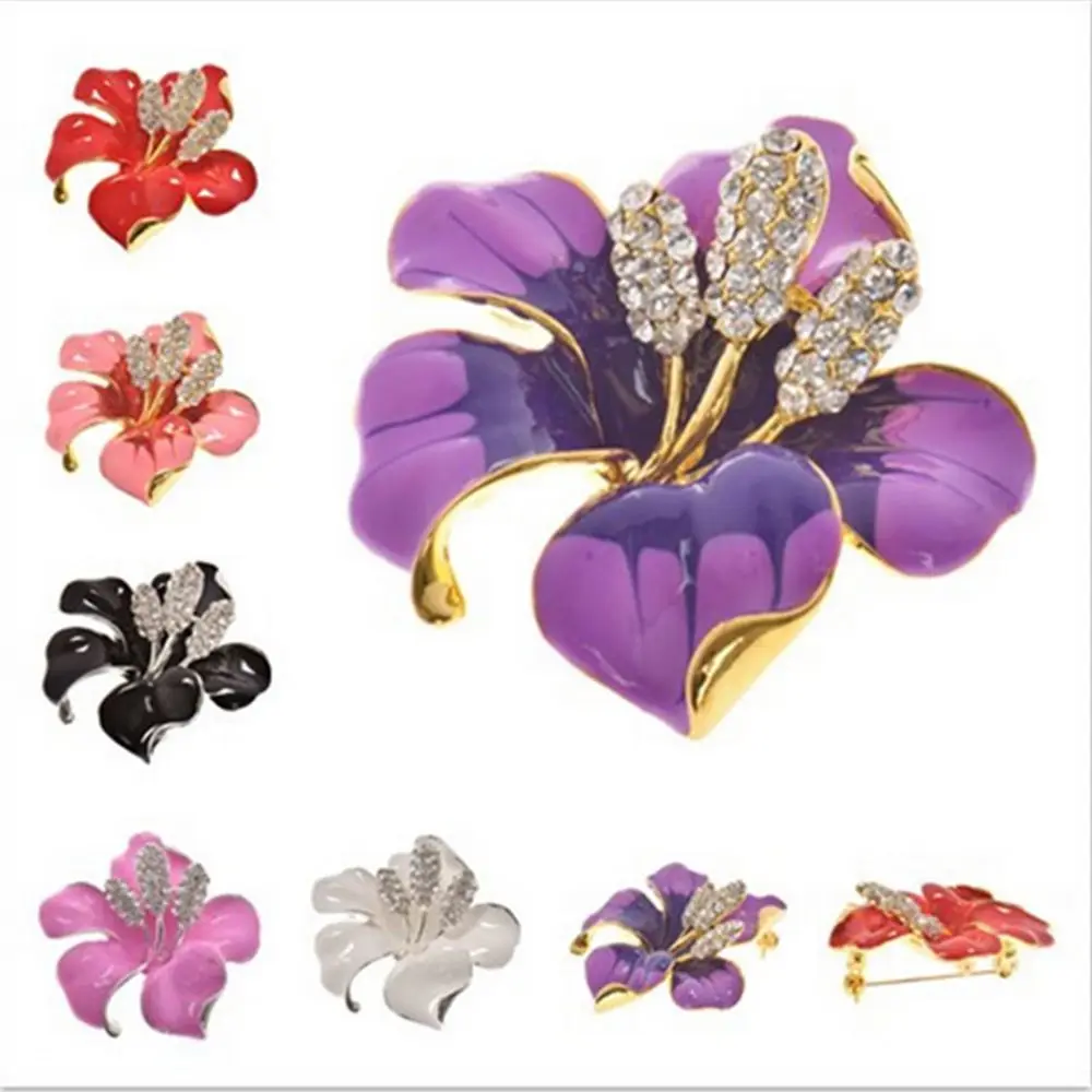 Brooches for Women Fashion Dress Flowers Enamel Brooch Lily Flower