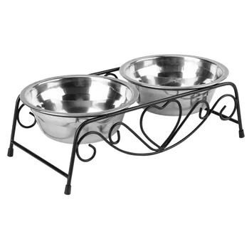 

Pet Supplies Dog Bowl Double Stainless Steel Plastic Cat Food Feeding Feeder Food and Water Dish Bowl Pet Bowls