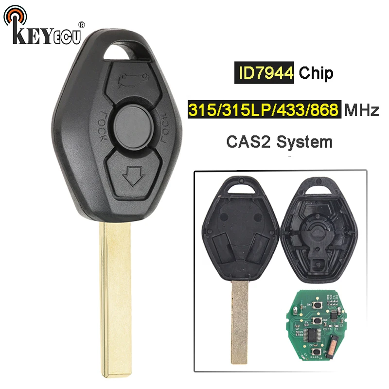 

KEYECU 315/433/315LP/868MHz ID7944 Chip CAS2 System 3 buttons Remote Key for BMW Key 5 series E46 E60 E83 E53 E36 E38 E39 HU92