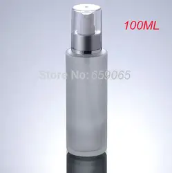 Новый 100 мл матовое стекло бутылки с Matt Silver насос для сыворотки/лосьон/эмульсия/гель/сущность косметический упаковка бутылки насоса